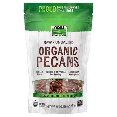 NOW Real Food Organic Pecans Raw Unsalted Halves and Pieces 10oz 284g