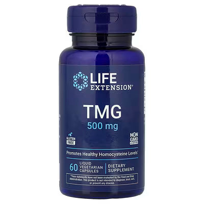 Life Extension TMG 500 mg Trimethylglycine – 60 Liquid Vegetarian Capsules, Promotes Healthy Homocysteine Levels