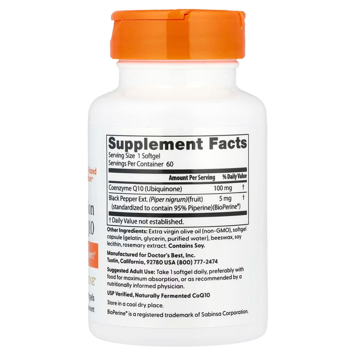 Doctor’s Best High Absorption CoQ10 with BioPerine – 100 mg, 60 Softgels — product image 2