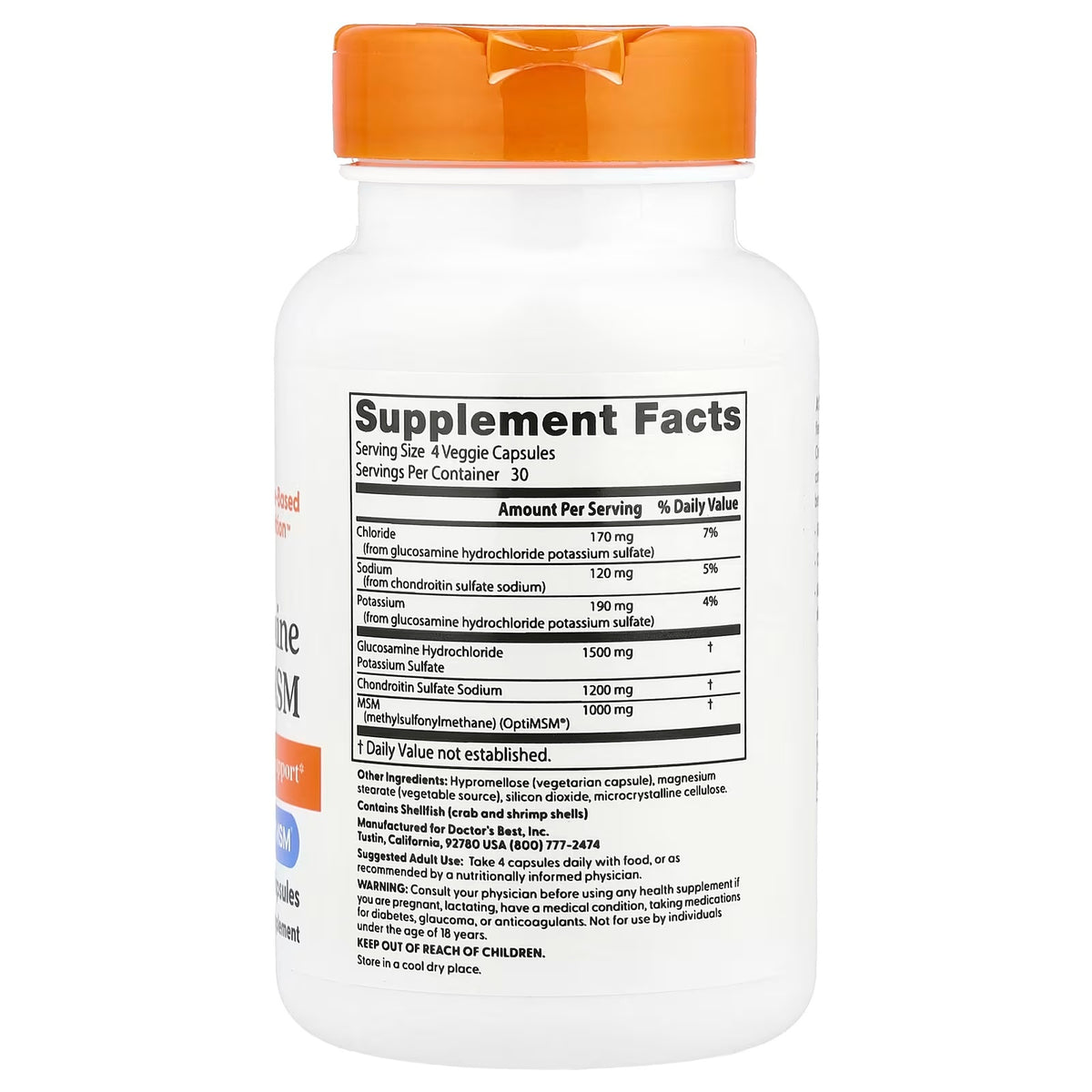 Doctor’s Best Glucosamine Chondroitin MSM with OptiMSM – 120 Veggie Capsules — product image 2