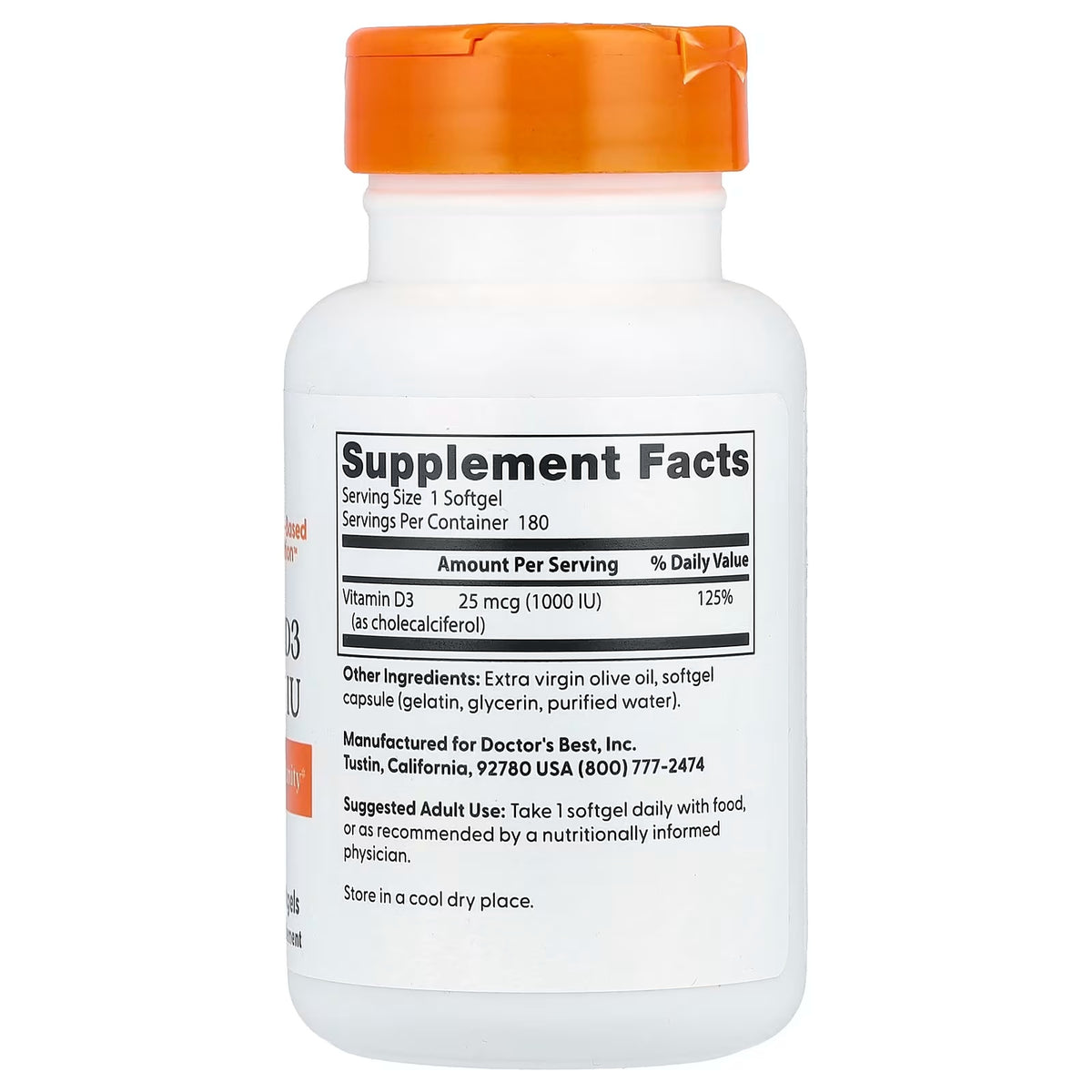 Doctor’s Best Vitamin D3 – 1,000, 2,000 & 5,000 IU, 180 Softgels — product image 2