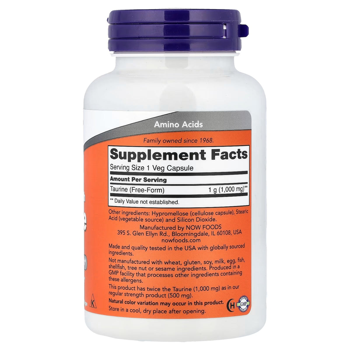 NOW Foods Taurine 1000 mg – Double Strength, Nervous System & Visual Support, 100Veg Capsules — product image 2