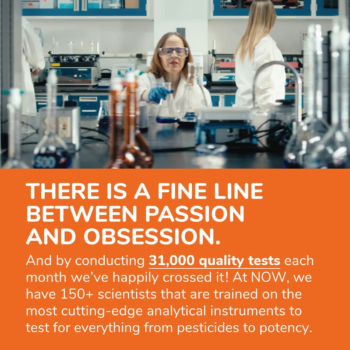 NOW Foods laboratory quality testing graphic
