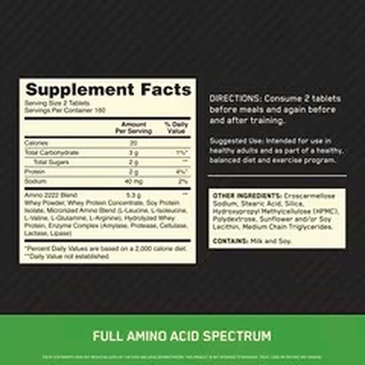 Optimum Nutrition Superior Amino 2222 – 320 Tablets — product image 2