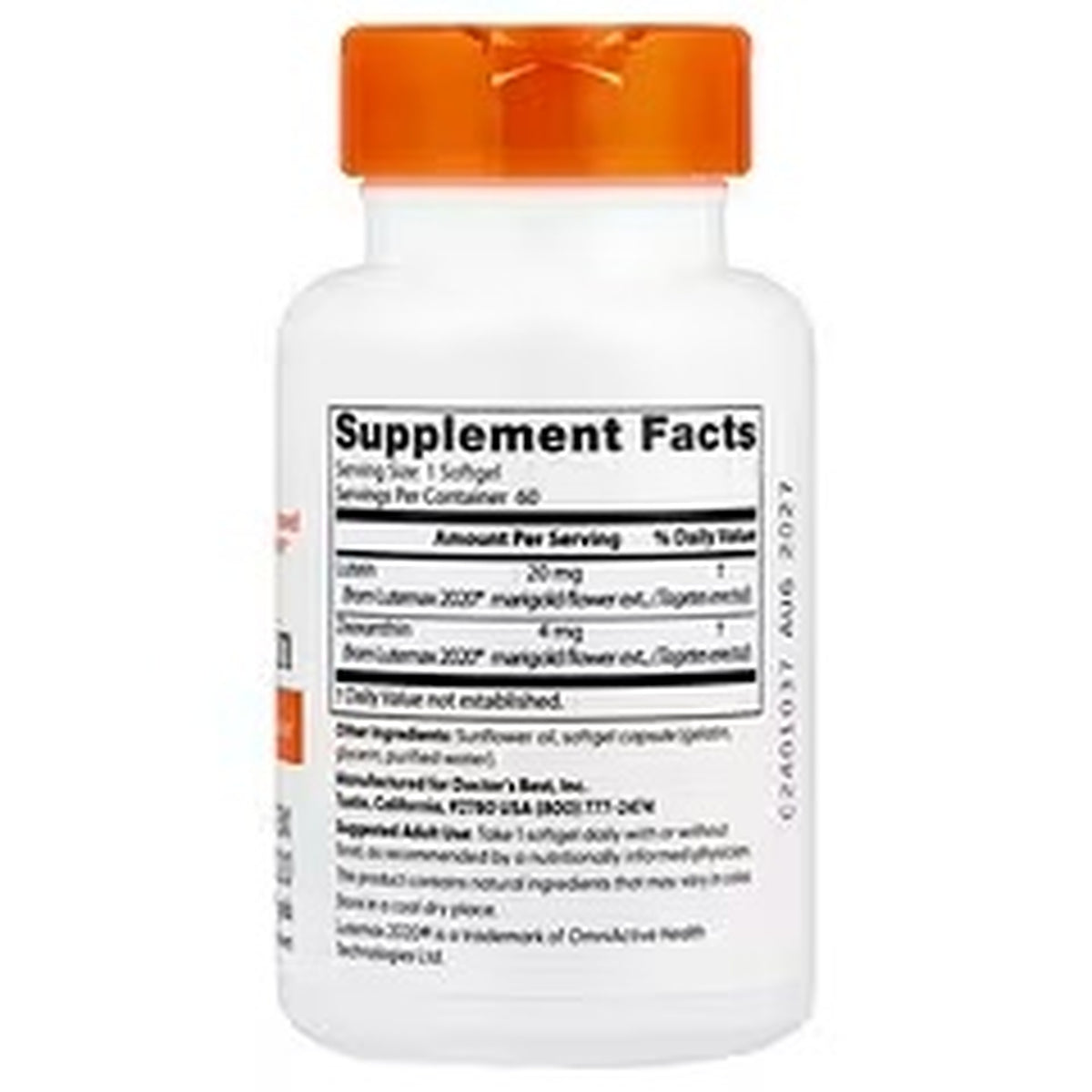 Doctor’s Best Lutein with Lutemax 2020 – 20 mg, 60 Softgels — product image 2