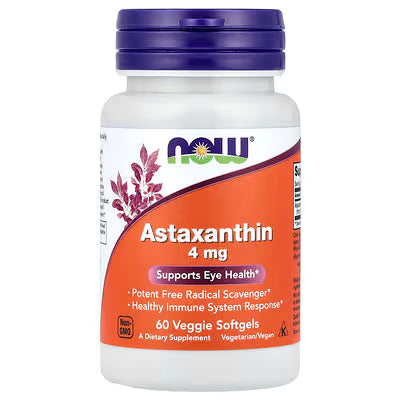 NOW Astaxanthin 4mg Eye Health Free Radical Scavenger 60 Veggie Softgels bottle