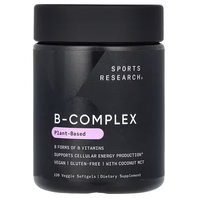 Sports Research B-Complex Plant-Based 8 Forms of B Vitamins Cellular Energy Coconut MCT Vegan Gluten-Free 120 Veggie Softgels