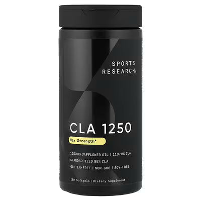 Sports Research CLA 1250 Max Strength 1250mg Safflower Oil 95% CLA 180 Softgels