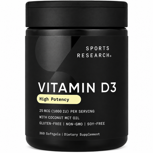 Sports Research Vitamin D3 High Potency 1000 IU 360 Softgels with Coconut MCT Oil