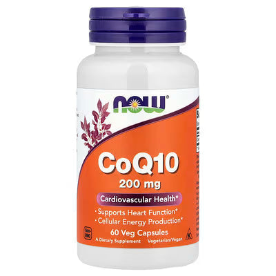 NOW CoQ10 200mg Cardiovascular Health Heart Function Cellular Energy 60 Veg Capsules bottle