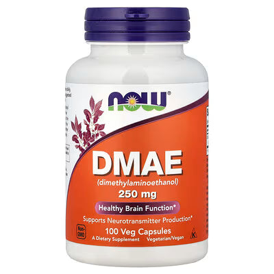 NOW DMAE Dimethylaminoethanol 250mg Healthy Brain Function 100 Veg Capsules bottle