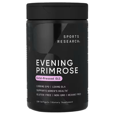 Sports Research Evening Primrose Cold-Pressed Oil 1300mg EPO 120mg GLA 120 Softgels