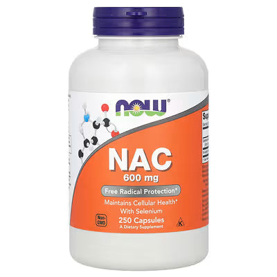 NOW NAC N-Acetyl Cysteine 600mg Free Radical Protection Selenium 250 Capsules bottle