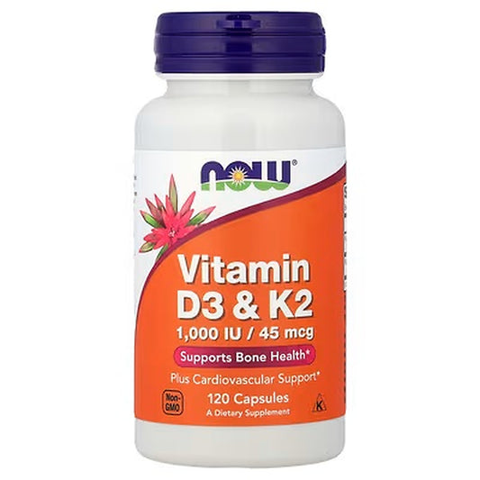 Now Foods Vitamin D3 & K2 – 1,000 IU / 45 mcg, 120 Capsules