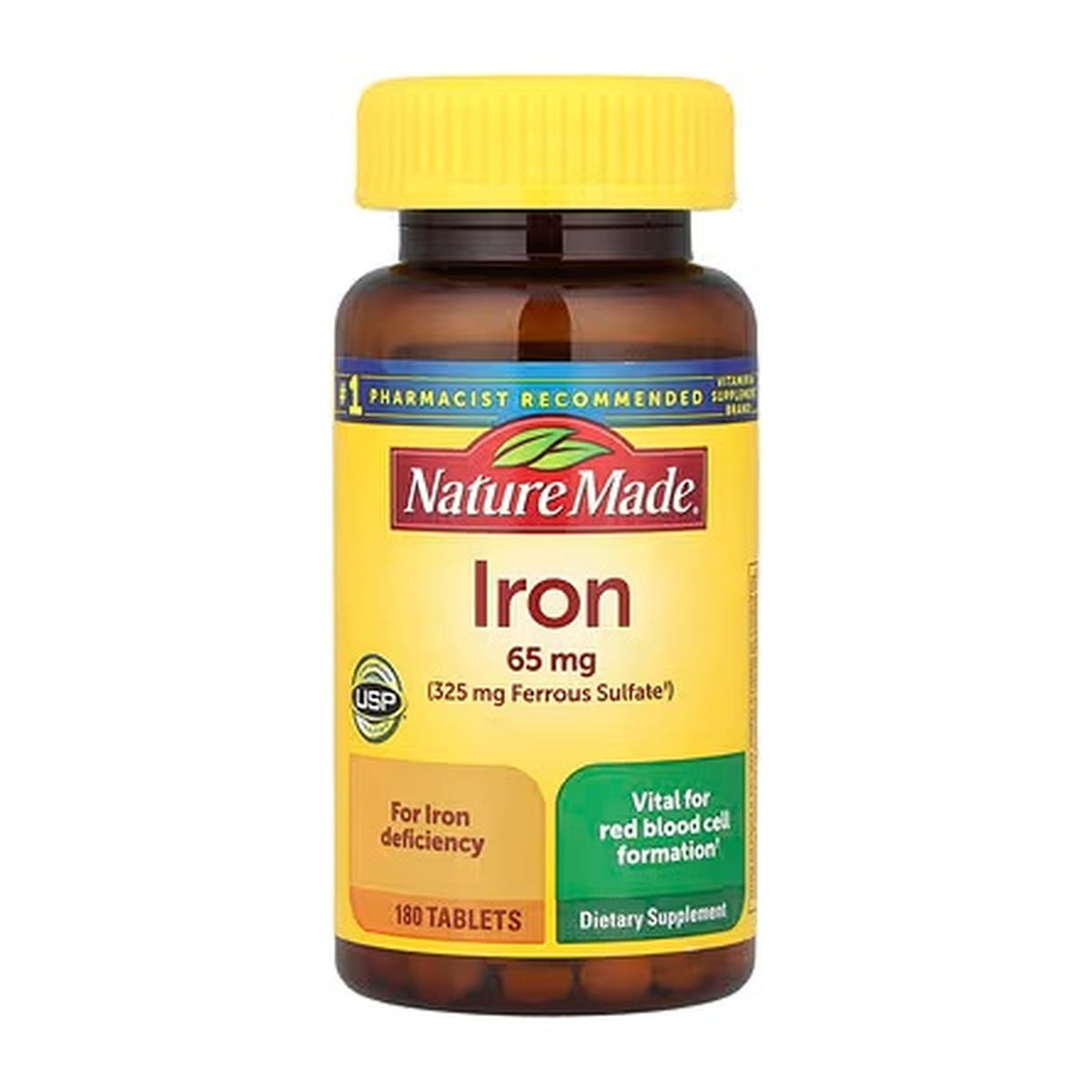 Nature Made Iron 65 mg (325 mg Ferrous Sulfate) - 180 Tablets