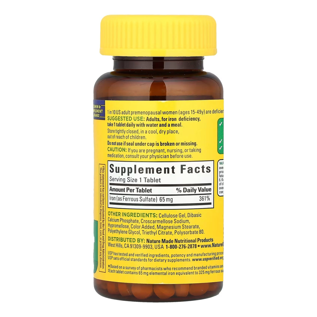 Nature Made Iron 65 mg (325 mg Ferrous Sulfate) - 180 Tablets