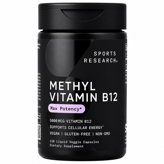 Sports Research Methyl Vitamin B12 Max Potency 5000mcg – 120 Liquid Veggie Capsules
