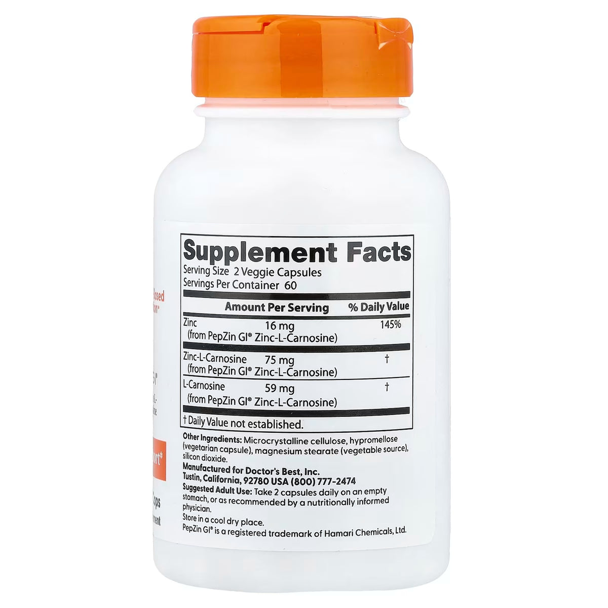 Doctor’s Best PepZin GI Zinc-L-Carnosine – 120 Veggie Capsules — product image 2