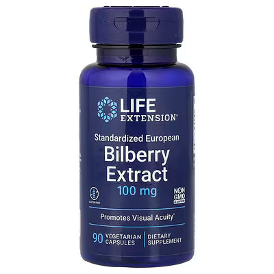 Life Extension Standardized European Bilberry Extract 100 mg Promotes Visual Acuity 90 Vegetarian Capsules