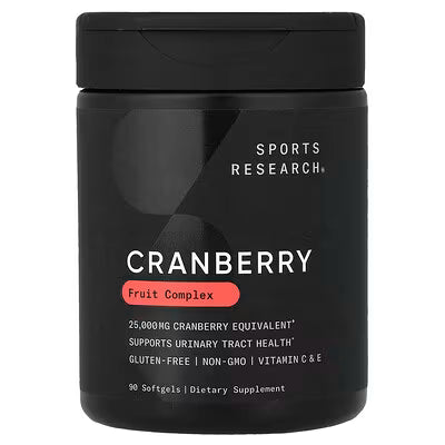 Sports Research Cranberry Fruit Complex 25000mg Cranberry Equivalent Urinary Tract Health Vitamin C E 90 Softgels