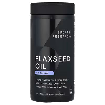Sports Research Flaxseed Oil Cold-Pressed Organic 1242mg 720mg Omega-3 200 Softgels