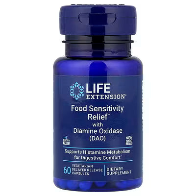Life Extension Food Sensitivity Relief with Diamine Oxidase DAO Supports Histamine Metabolism for Digestive Comfort 60 Vegetarian Delayed Release Capsules