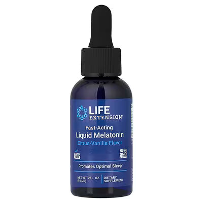 Life Extension Fast-Acting Liquid Melatonin Citrus-Vanilla Flavor Promotes Optimal Sleep 2 fl oz 59 mL