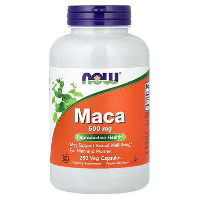NOW Maca 500mg Reproductive Health 250 Veg Capsules bottle
