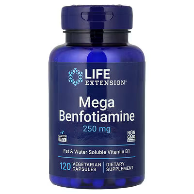 Life Extension Mega Benfotiamine 250 mg Fat and Water Soluble Vitamin B1 120 Vegetarian Capsules