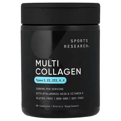 Sports Research Multi Collagen Types I II III V X with Hyaluronic Acid and Vitamin C 90 Capsules
