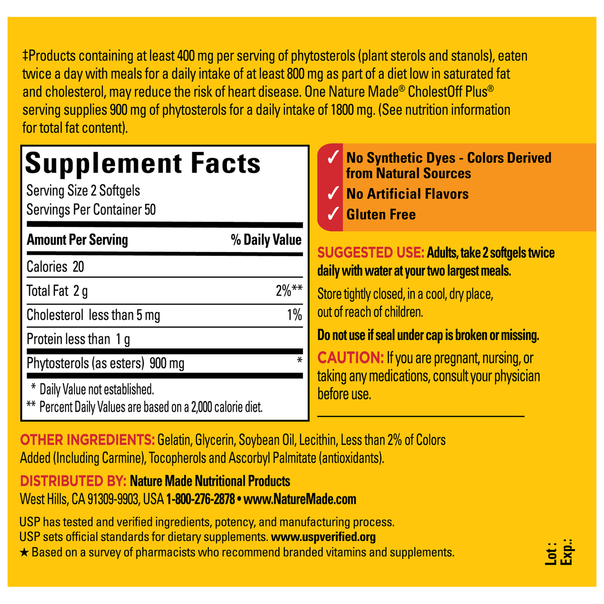 Nature Made CholestOff Plus – 100 Softgels — supplement facts and ingredients