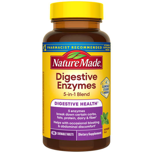 Nature Made 5-in-1 Digestive Enzymes – 90 Chewable Tablets — front package