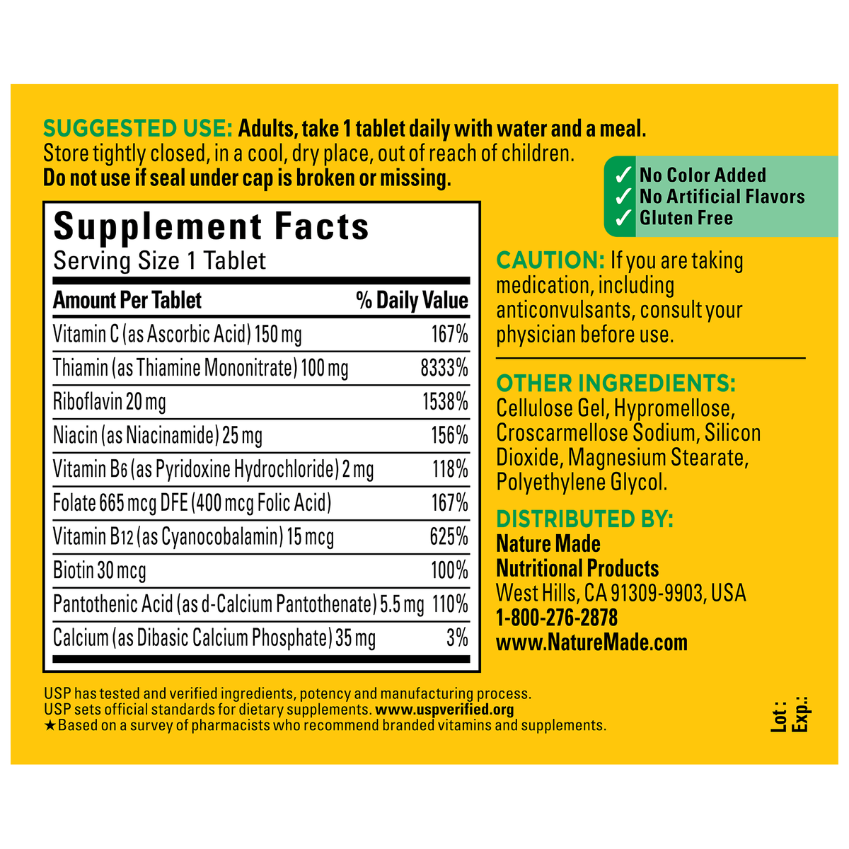 Nature Made Super B-Complex with Vitamin C – 140 Tablets — supplement facts and ingredients