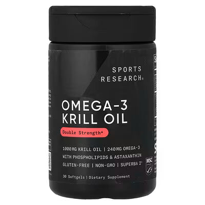 Sports Research Omega-3 Krill Oil Double Strength 1000mg 240mg Omega-3 Phospholipids Astaxanthin SUPERBA 2 30 Softgels