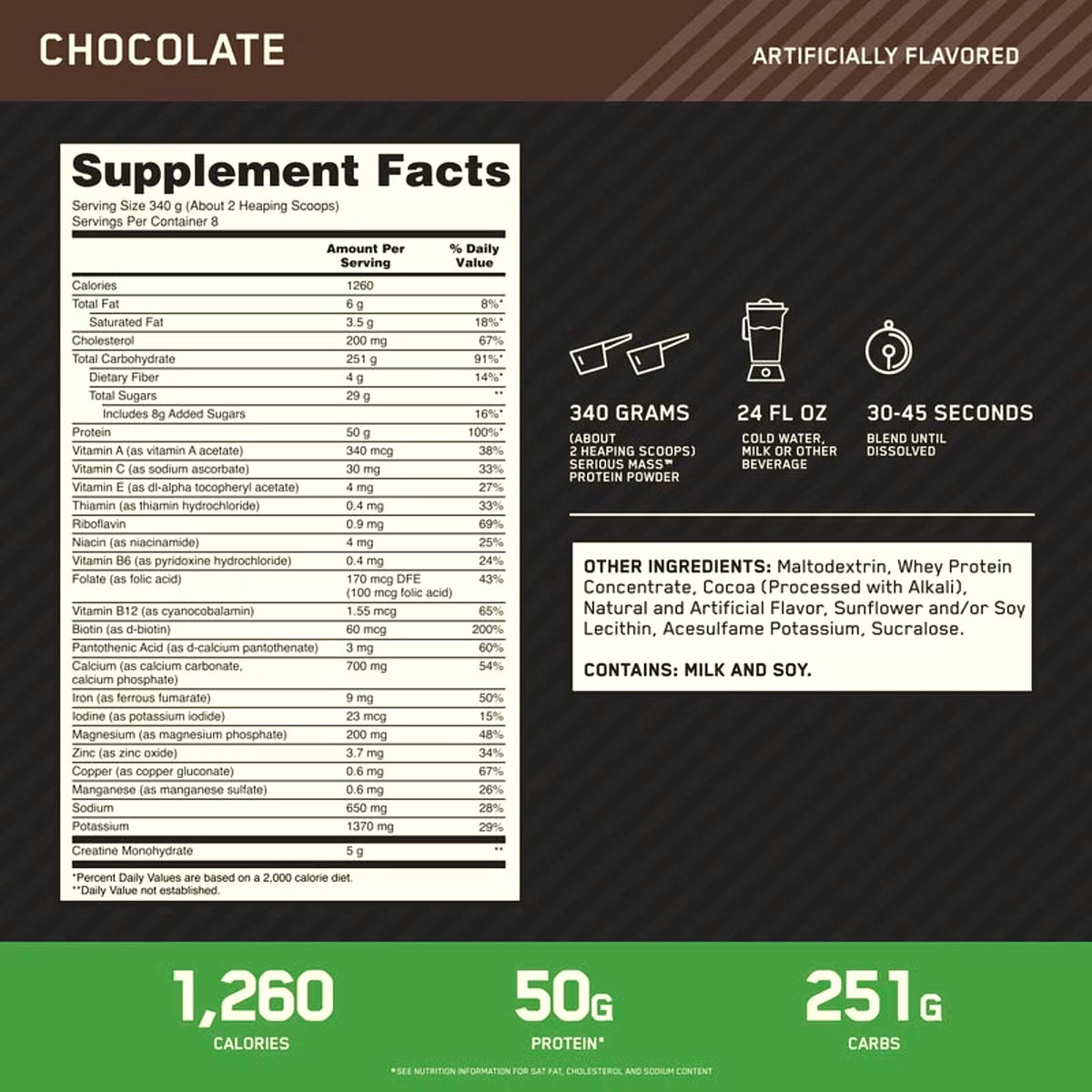 Optimum Nutrition Serious Mass – Chocolate, 6 lb