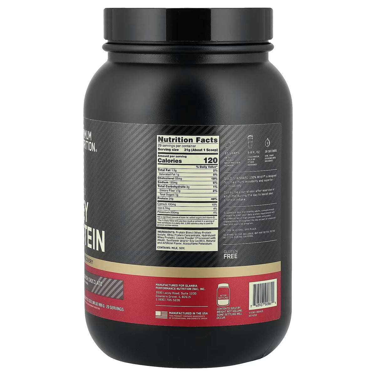 Optimum Nutrition, Gold Standard® 100% Whey Protein, Double Rich Chocolate, 1.98 lb (899 g)