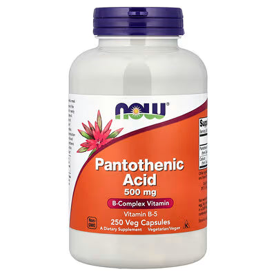 NOW Pantothenic Acid 500mg Vitamin B-5 B-Complex 250 Veg Capsules bottle