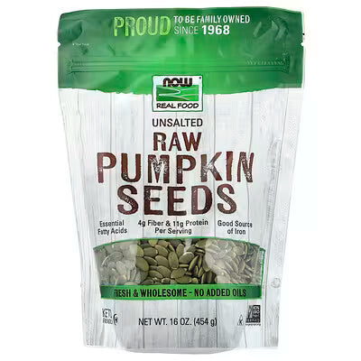 NOW Real Food Unsalted Raw Pumpkin Seeds 16oz resealable bag