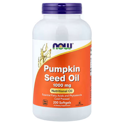 NOW Pumpkin Seed Oil 1000mg Essential Fatty Acids Phytosterols Cold Pressed 200 Softgels bottle