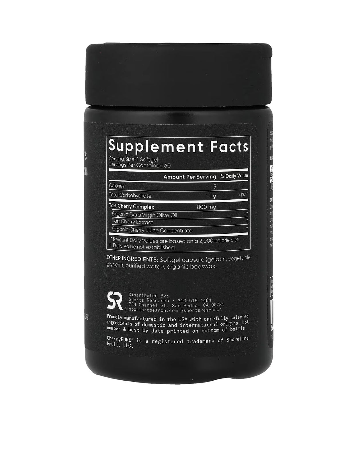 Sports Research Tart Cherry Fruit Complex supplement facts bottle back