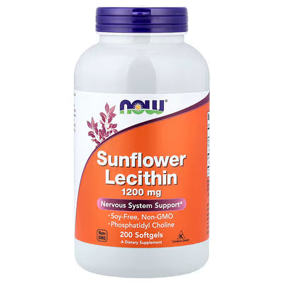 NOW Sunflower Lecithin 1200mg Soy-Free Non-GMO 200 Softgels bottle
