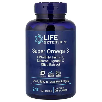 Life Extension Super Omega-3 EPA/DHA Fish Oil with Sesame Lignans & Olive Extract – 240 Softgels