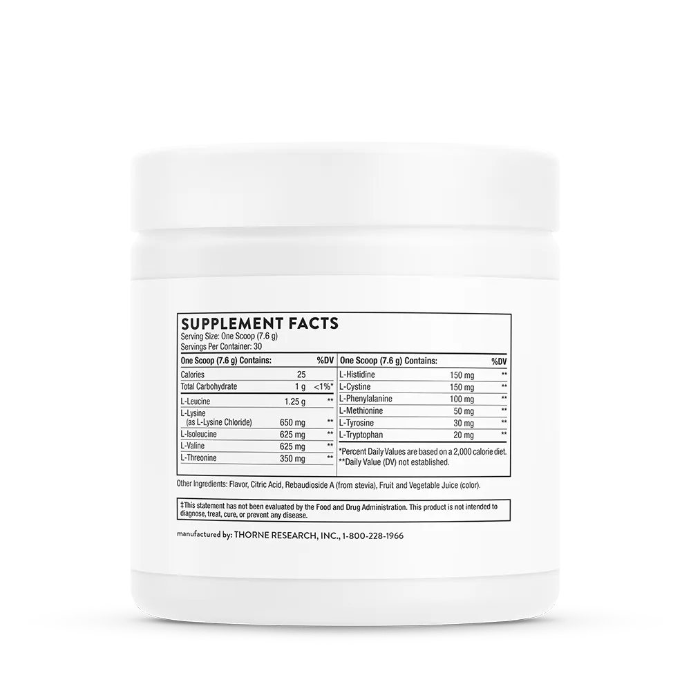 Thorne Amino Complex Berry Powder – 30 Servings — back label