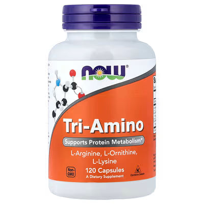 NOW Tri-Amino L-Arginine L-Ornithine L-Lysine 120 Capsules bottle
