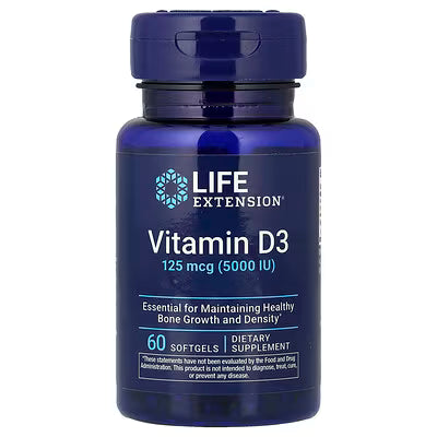 Life Extension Vitamin D3 125 mcg 5000 IU Essential for Maintaining Healthy Bone Growth and Density 60 Softgels